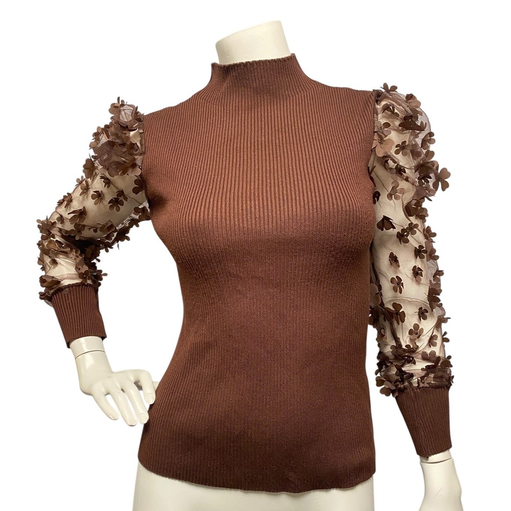 Almost Famous Large Chocolate Brown Sweater Sheer Floral Mesh Dark Academia Y2K
